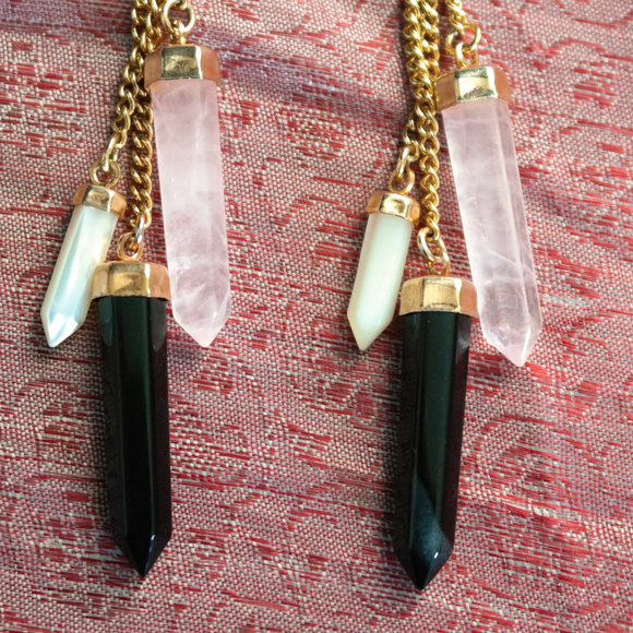Kalinine Jewelry - Gold Crystal Quartz Drop Points Earrings Upcycled